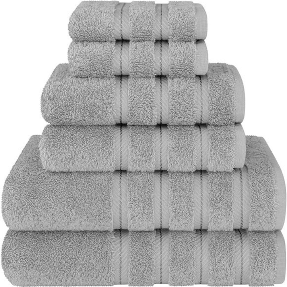6 Piece Towel Set, 2 Bath Towels 2 Hand Towels 2 Washcloths , Light Grey